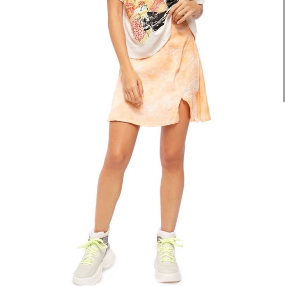 Free People Peach Tie-Dye Mini Skirt with Side Slit